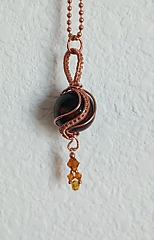 Red Tiger Eye spherical pendant with Czech crystal